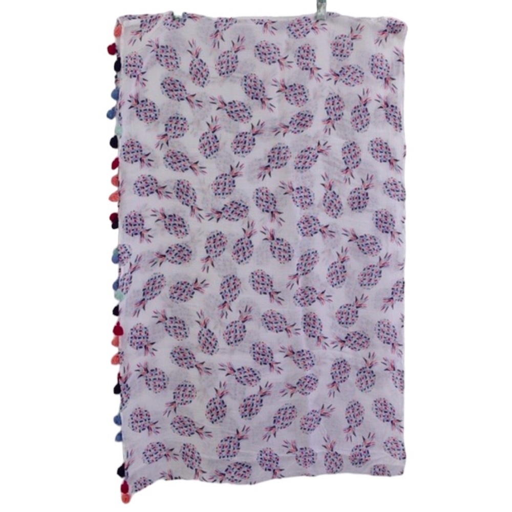 Loft Outlet Mosaic Pineapple Print Infinity Scarf w/ Multicolor Tassel Trim - Picture 6 of 10